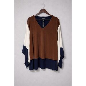 Chico's Travelers Size 3 Layered Tank Top Brown Navy Colorblock Draped Travel